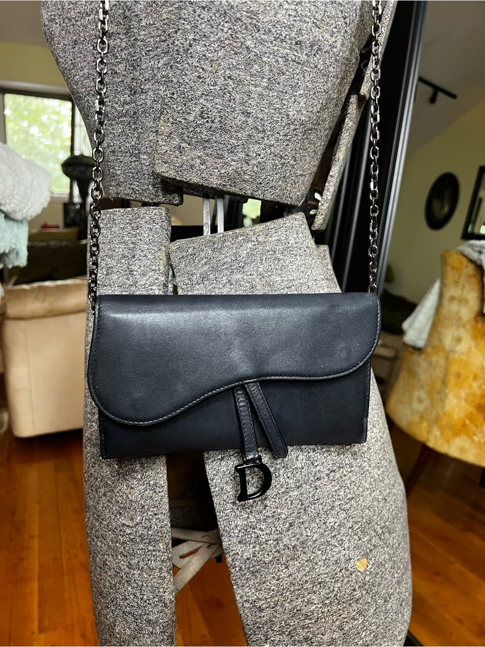 Dior Black Leather Crossbody Bag with Chain Strap